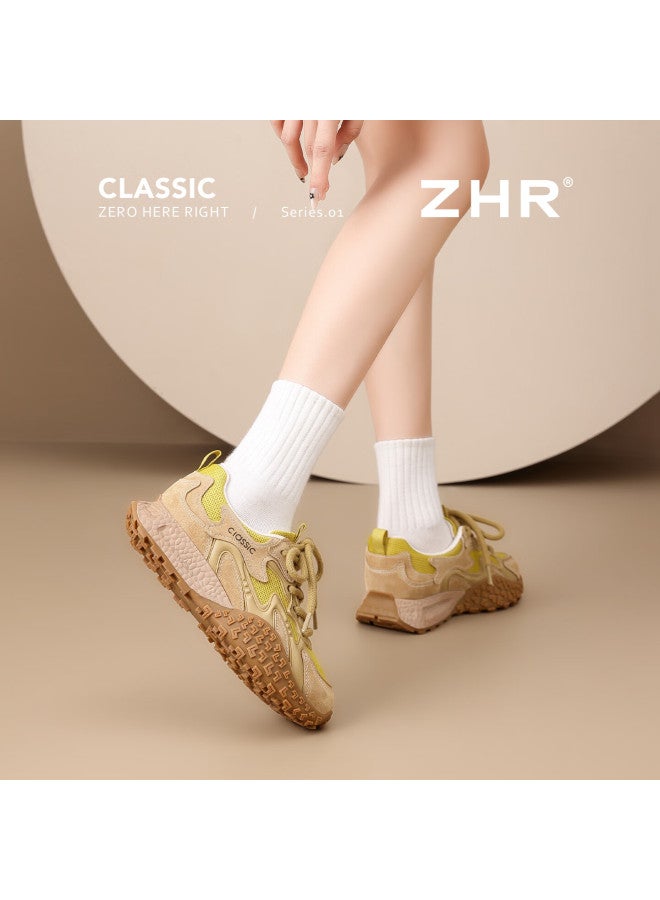 Zhr Women's Retro Sports Casual Shoes Spring Autumn Thick Sole Height Increasing Ks210 Yellow Size 36 - Image 3