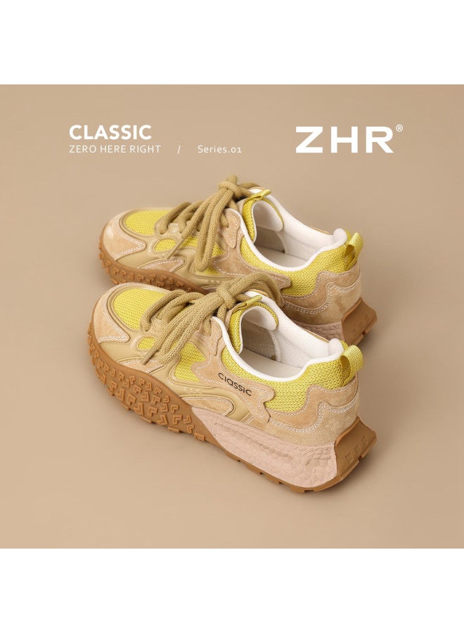 Zhr Women's Retro Sports Casual Shoes Spring Autumn Thick Sole Height Increasing Ks210 Yellow Size 36 - Image 4
