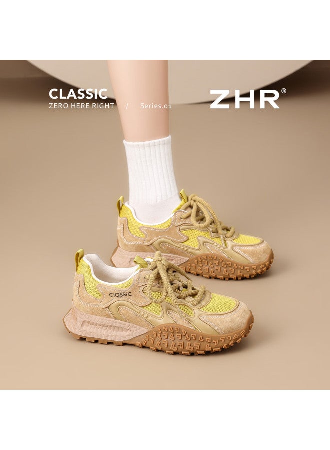 Zhr Women's Retro Sports Casual Shoes Spring Autumn Thick Sole Height Increasing Ks210 Yellow Size 36 - Image 1