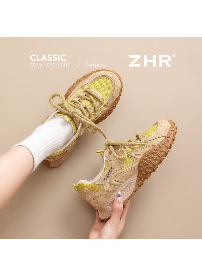 Zhr Women's Retro Sports Casual Shoes Spring Autumn Thick Sole Height Increasing Ks210 Yellow Size 36 - Image 2