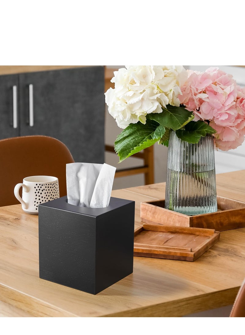 Excefore Tissue Box Cover, Wooden Tissue Box Holder, Fashionable and Decorative Tissue Dispenser, Suitable for Toilet Dresser Night Stand Table Home Office Car (Black) - Image 4