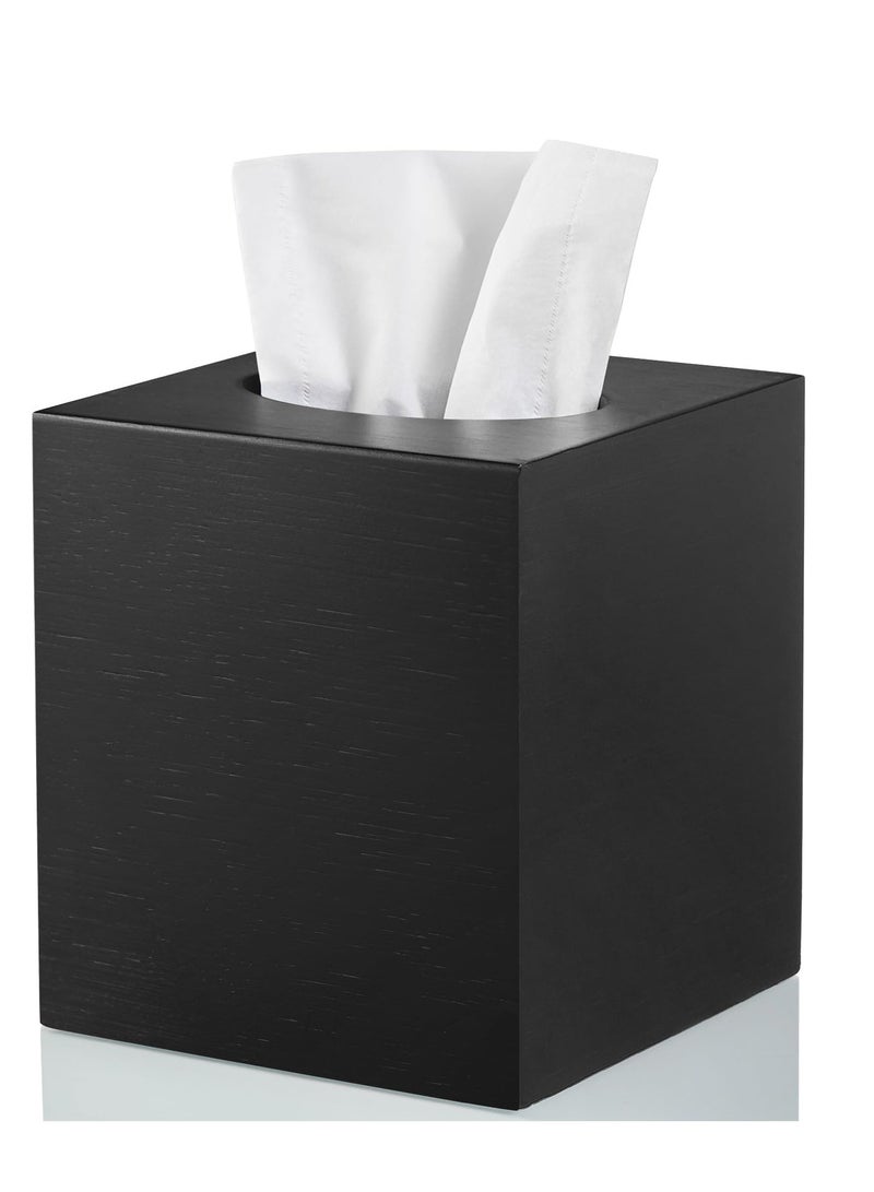 Excefore Tissue Box Cover, Wooden Tissue Box Holder, Fashionable and Decorative Tissue Dispenser, Suitable for Toilet Dresser Night Stand Table Home Office Car (Black) - Image 1