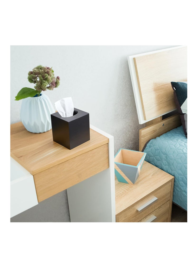Excefore Tissue Box Cover, Wooden Tissue Box Holder, Fashionable and Decorative Tissue Dispenser, Suitable for Toilet Dresser Night Stand Table Home Office Car (Black) - Image 3