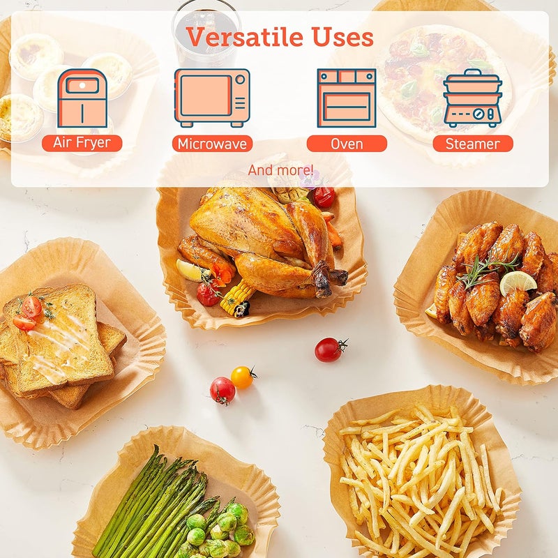 COSORI Air Fryer Liners, 100 PCS Square Disposable Paper Liners, Non-Stick Silicone Oil Coating, Little to No Cleaning, 6.5" Unbleached Food Grade, Resistant to 465°F, Thickened Not Easy to Break - Image 5