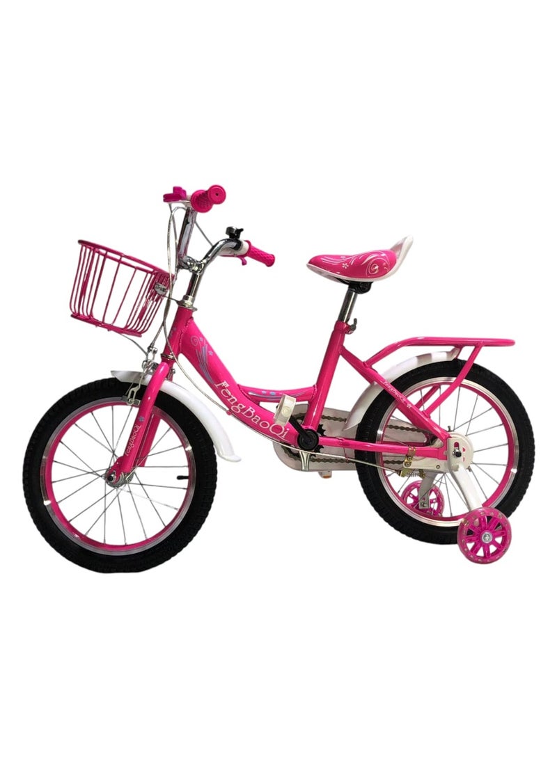 Generic Kids Bicycle with Training Wheels – 16 Inch Pink Bike with Basket & Back Carrier – Ideal for Girls – Durable Steel Frame  - Image 1