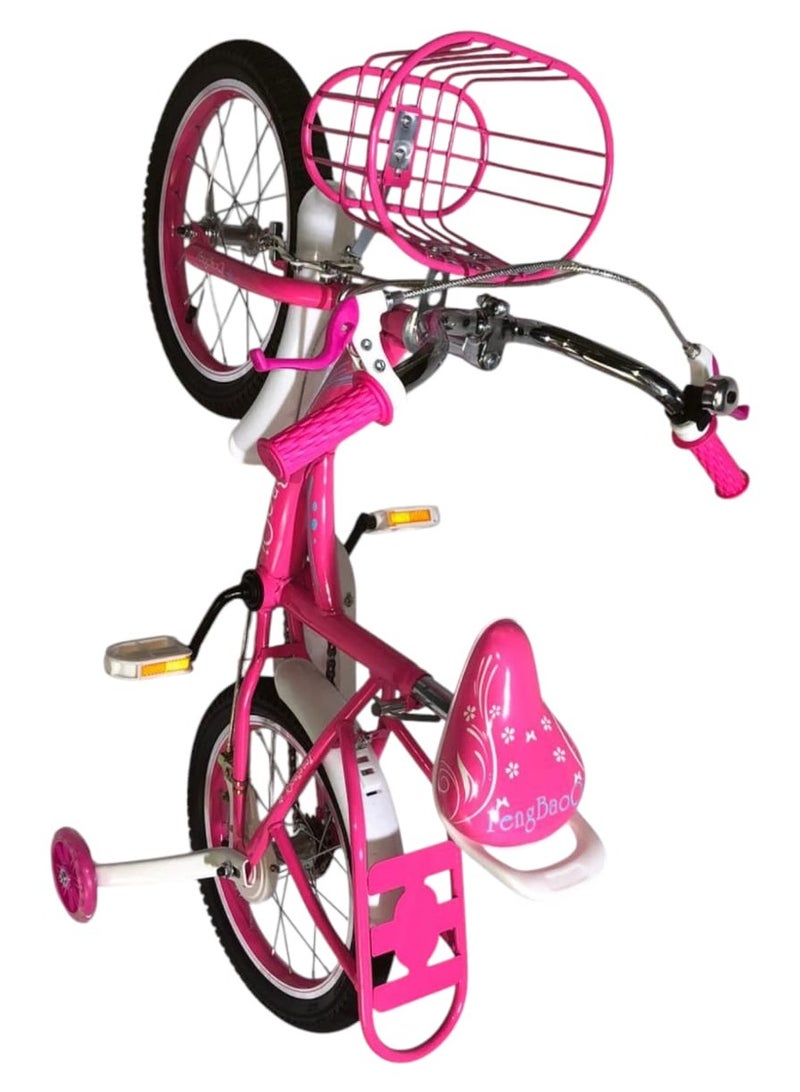 Generic Kids Bicycle with Training Wheels – 16 Inch Pink Bike with Basket & Back Carrier – Ideal for Girls – Durable Steel Frame  - Image 2