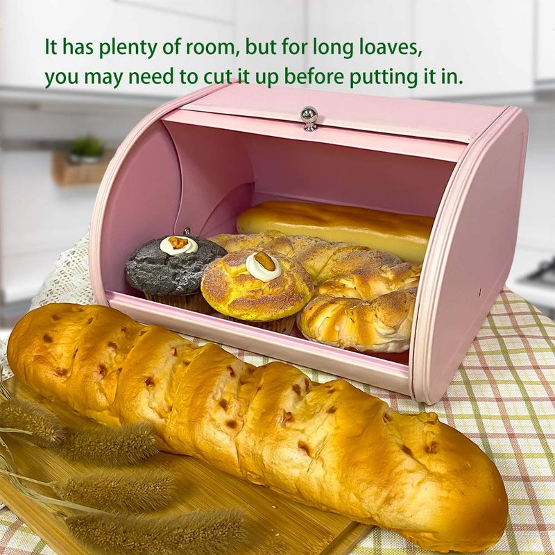 KL X458 Pink Bread Box Roll Top, Metal Bread Box for Kitchen Countertop, Large Capacity, Keeps Bakery Items Fresh Longer, Bread Bin for Kitchen Countertop, Breadbox to Store Cookies, Bagels, Muffins - Image 2