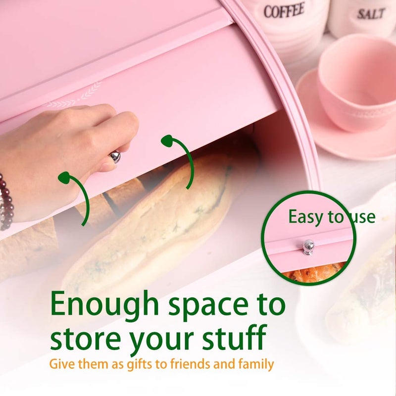 KL X458 Pink Bread Box Roll Top, Metal Bread Box for Kitchen Countertop, Large Capacity, Keeps Bakery Items Fresh Longer, Bread Bin for Kitchen Countertop, Breadbox to Store Cookies, Bagels, Muffins - Image 3