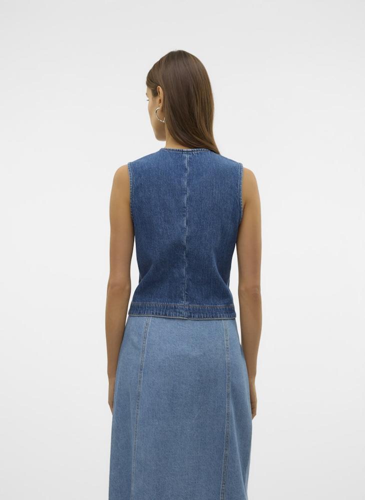 VERO MODA V-Neck Denim Vest - Image 2