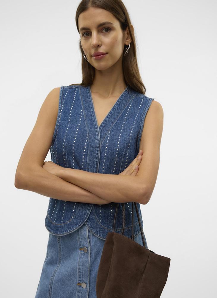 VERO MODA V-Neck Denim Vest - Image 3