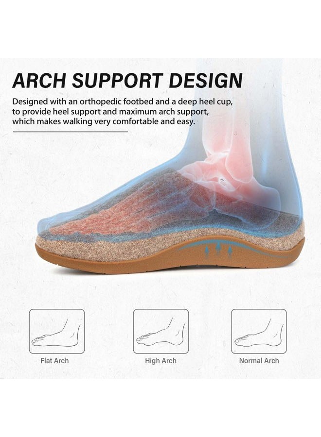 ERGOfoot House Slippers With Arch Support, Orthopedic Slippers for Plantar Fasciitis Pain Relief, Comfy Wool Felt Clog, Non-Slip Indoor Outdoor House Shoes for Women and Men, Khaki, 10 Women/9 Men - Image 3