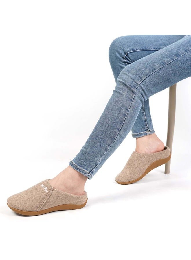 ERGOfoot House Slippers With Arch Support, Orthopedic Slippers for Plantar Fasciitis Pain Relief, Comfy Wool Felt Clog, Non-Slip Indoor Outdoor House Shoes for Women and Men, Khaki, 10 Women/9 Men - Image 2