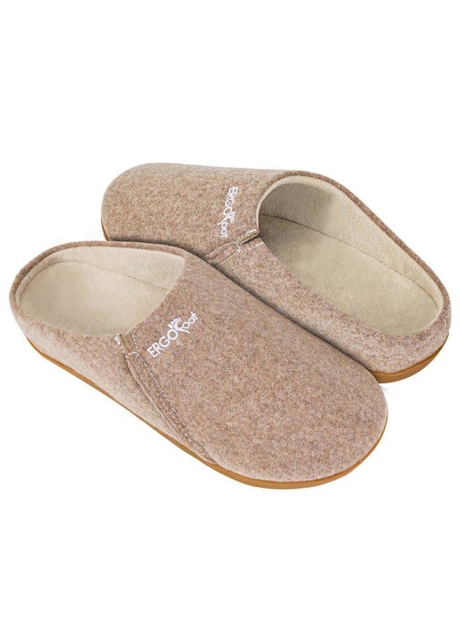 ERGOfoot House Slippers With Arch Support, Orthopedic Slippers for Plantar Fasciitis Pain Relief, Comfy Wool Felt Clog, Non-Slip Indoor Outdoor House Shoes for Women and Men, Khaki, 10 Women/9 Men - Image 1