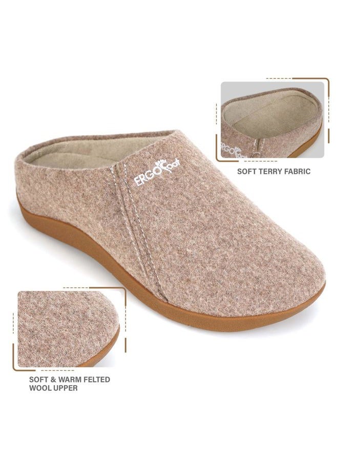 ERGOfoot House Slippers With Arch Support, Orthopedic Slippers for Plantar Fasciitis Pain Relief, Comfy Wool Felt Clog, Non-Slip Indoor Outdoor House Shoes for Women and Men, Khaki, 10 Women/9 Men - Image 4