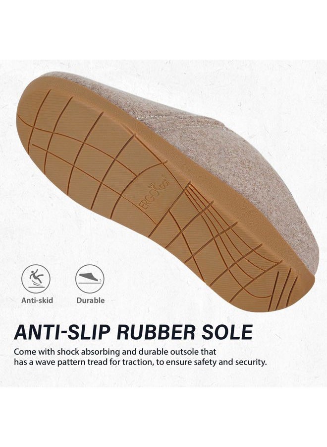 ERGOfoot House Slippers With Arch Support, Orthopedic Slippers for Plantar Fasciitis Pain Relief, Comfy Wool Felt Clog, Non-Slip Indoor Outdoor House Shoes for Women and Men, Khaki, 10 Women/9 Men - Image 5