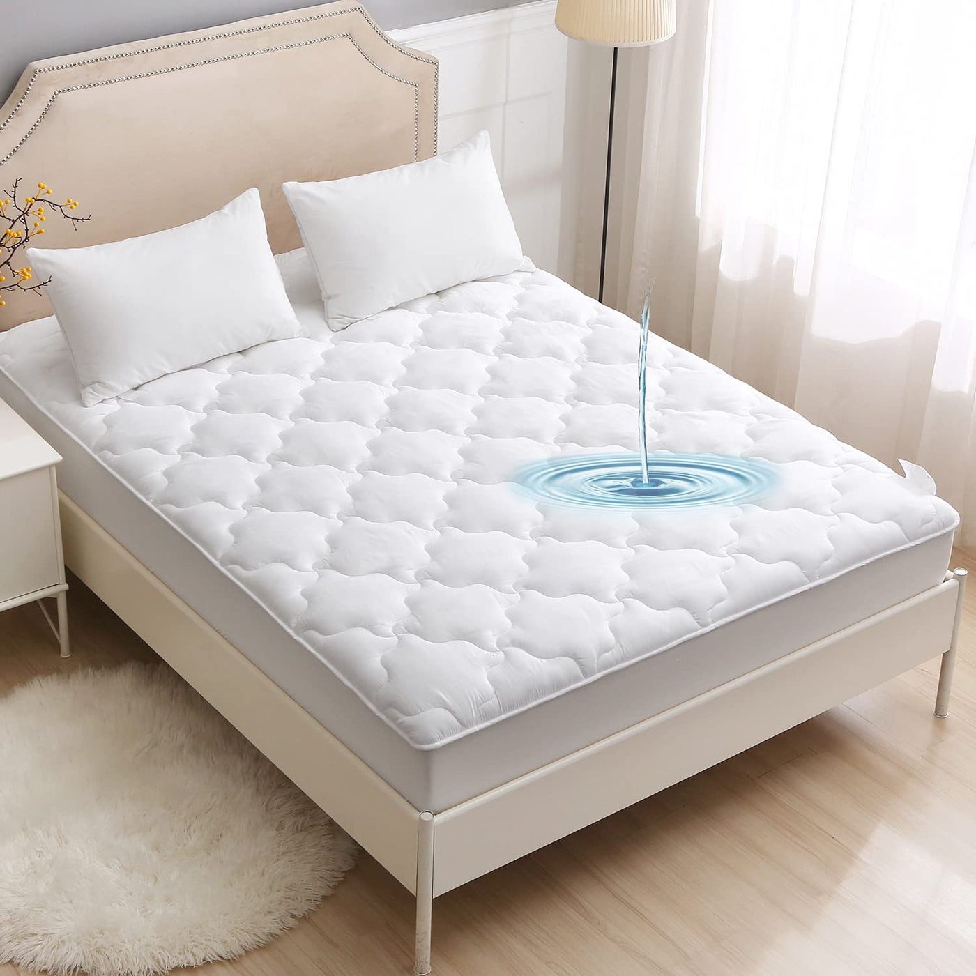 100% Waterproof Mattress Protector, Breathable Noiseless Mattress Topper Pad Fitted with 20-53cm Deep Pocket Cover(200x200cm)…
