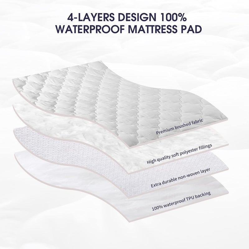 Bukela 100% Waterproof Mattress Protector, Breathable Noiseless Mattress Topper Pad Fitted with 20-53cm Deep Pocket Cover(200x200cm)… - Image 4