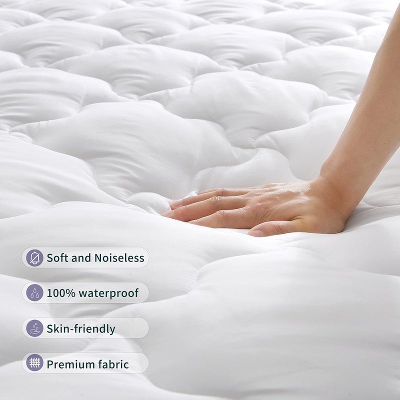 Bukela 100% Waterproof Mattress Protector, Breathable Noiseless Mattress Topper Pad Fitted with 20-53cm Deep Pocket Cover(200x200cm)… - Image 5