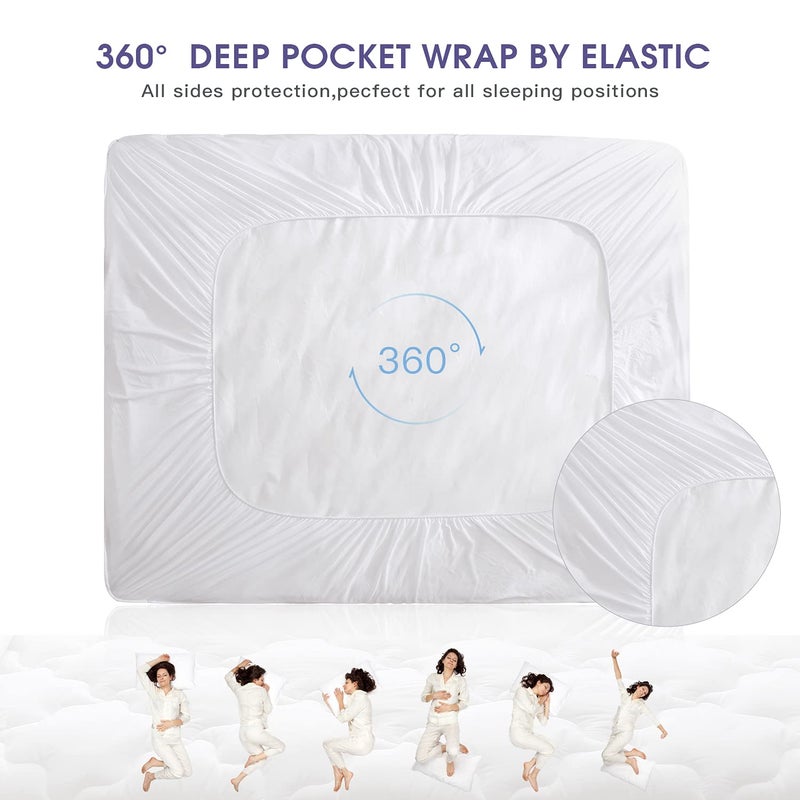 Bukela 100% Waterproof Mattress Protector, Breathable Noiseless Mattress Topper Pad Fitted with 20-53cm Deep Pocket Cover(200x200cm)… - Image 2