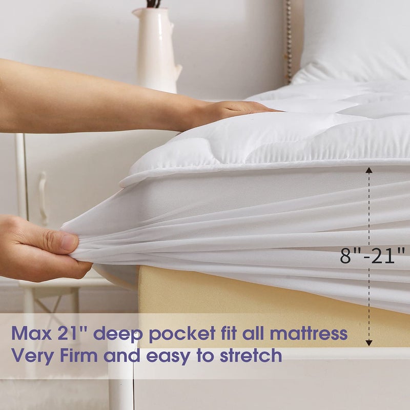 Bukela 100% Waterproof Mattress Protector, Breathable Noiseless Mattress Topper Pad Fitted with 20-53cm Deep Pocket Cover(200x200cm)… - Image 3