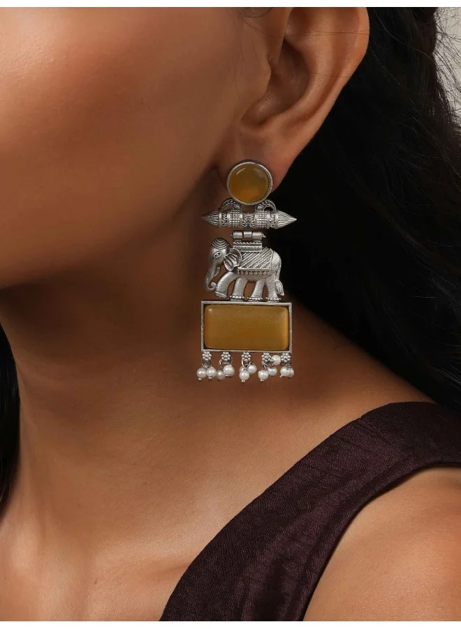 trueBrowns trueBrowns Silver Tone Yellow Stone Earrings