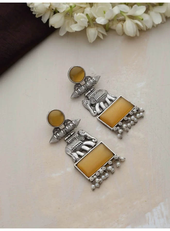 trueBrowns trueBrowns Silver Tone Yellow Stone Earrings