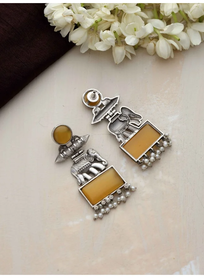 trueBrowns trueBrowns Silver Tone Yellow Stone Earrings