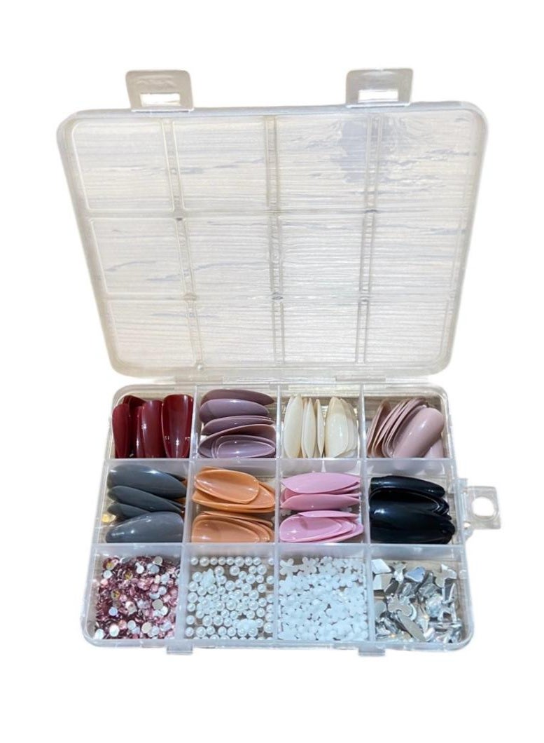 A pack of 8 artificial nail colors with random color and shape stickers - unique design - Image 1