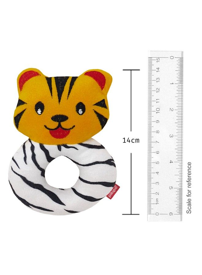 Pikipo Tiger Face Rattle Soft Toy With Round Handle (Orange) - Image 3