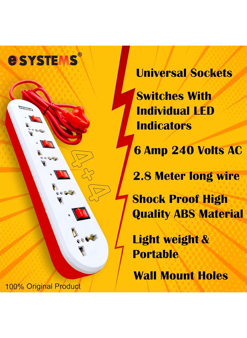 eSYSTEMS eSYSTEMS 240 volts Extension Board 44 Multi Plug Point Strip with LED Indicator Individual Switches Universal Sockets Extension Cord 28 Meter White  - Image 4