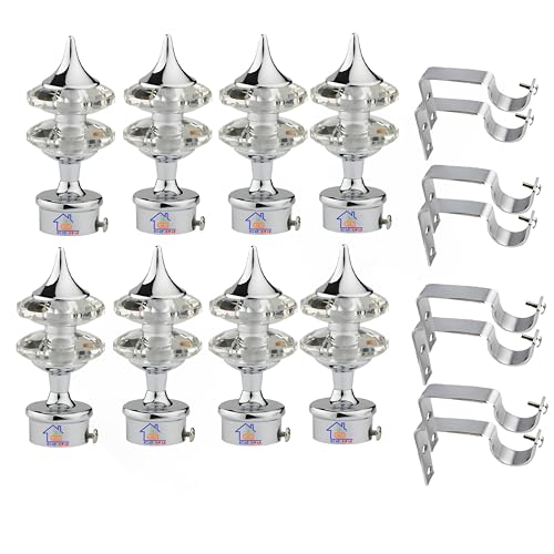 GHAR DWAR Ghardwar Aluminum Double Diamond or Crystal Curtain Bracket Parda Holder with Support 1 Inch Rod Pocket Finials Designer Door and Window Rod Support Fitting (Pack of 4, Silver) - Image 1