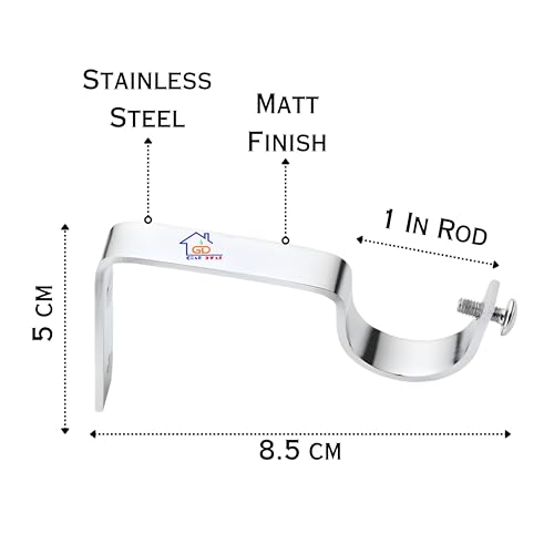 GHAR DWAR Ghardwar Aluminum Double Diamond or Crystal Curtain Bracket Parda Holder with Support 1 Inch Rod Pocket Finials Designer Door and Window Rod Support Fitting (Pack of 4, Silver) - Image 5