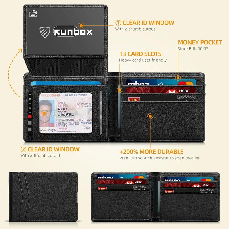 RUNBOX Wallet for Men and Women Slim Rfid Leather 2 ID Window With Gift Box - Image 2