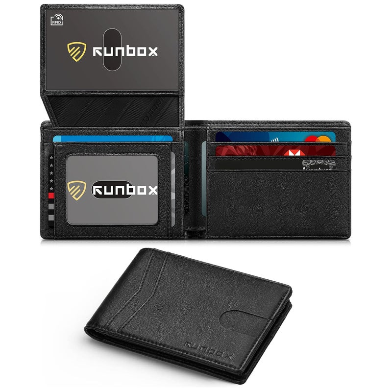 RUNBOX Wallet for Men and Women Slim Rfid Leather 2 ID Window With Gift Box - Image 1