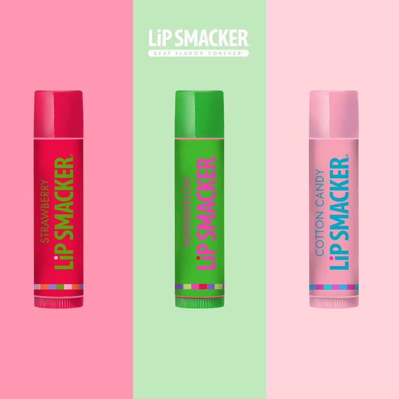 Lip Smacker ثلاثي بلسم الشفاه بنكهة ليب سماكرز الأصلي والأفضل، فراولة بطيخ، حلوى قطن، غير لامع، للأطفال، النساء، الرجال، 3 قطع (عبوة من 1) - Image 3