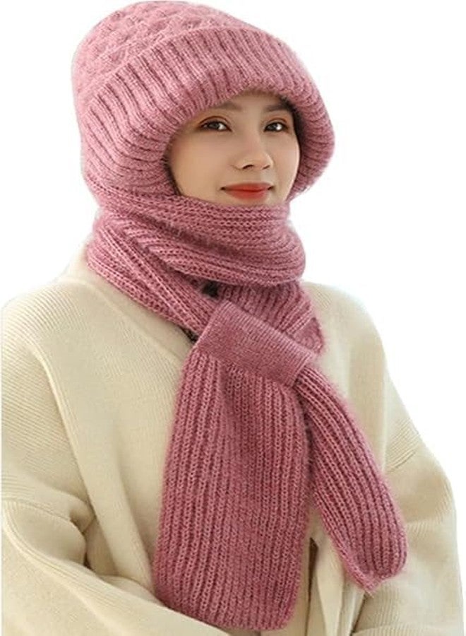 DREWIT STAR Women scap, 2 in 1 Winter Scarf, Women Winter Knitted Warm Hat with Scarf,Ear Protection Pompom Woolen Hat for Adult Brown (Multicolour) - Image 1