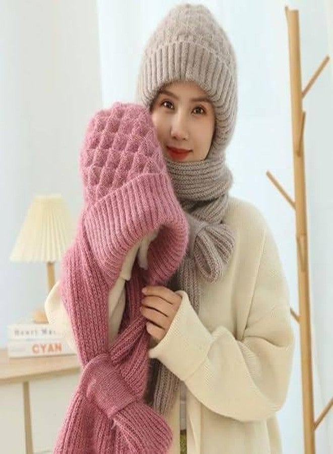 DREWIT STAR Women scap, 2 in 1 Winter Scarf, Women Winter Knitted Warm Hat with Scarf,Ear Protection Pompom Woolen Hat for Adult Brown (Multicolour) - Image 5