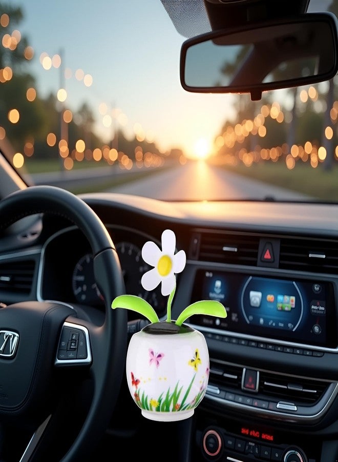 Bwexxt White Flower Solar Dancing Solar Powered Dancing in Colorful Shape Flip Flap Animated Bobblehead Dancer Window Sun Catcher Car Dashboard Solar Power Car Dashboard Decor - Image 5