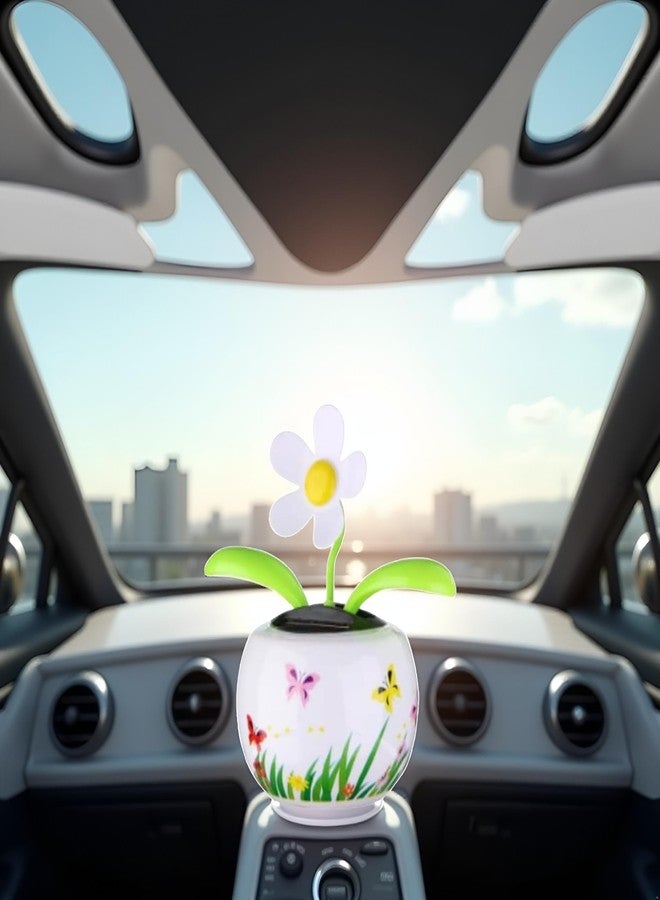 Bwexxt White Flower Solar Dancing Solar Powered Dancing in Colorful Shape Flip Flap Animated Bobblehead Dancer Window Sun Catcher Car Dashboard Solar Power Car Dashboard Decor - Image 4