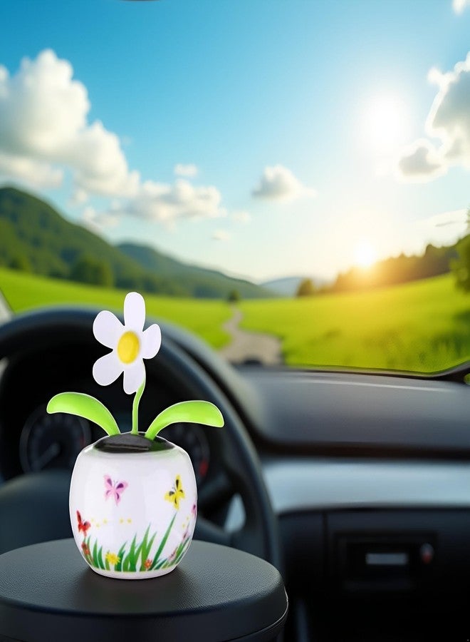 Bwexxt White Flower Solar Dancing Solar Powered Dancing in Colorful Shape Flip Flap Animated Bobblehead Dancer Window Sun Catcher Car Dashboard Solar Power Car Dashboard Decor - Image 3