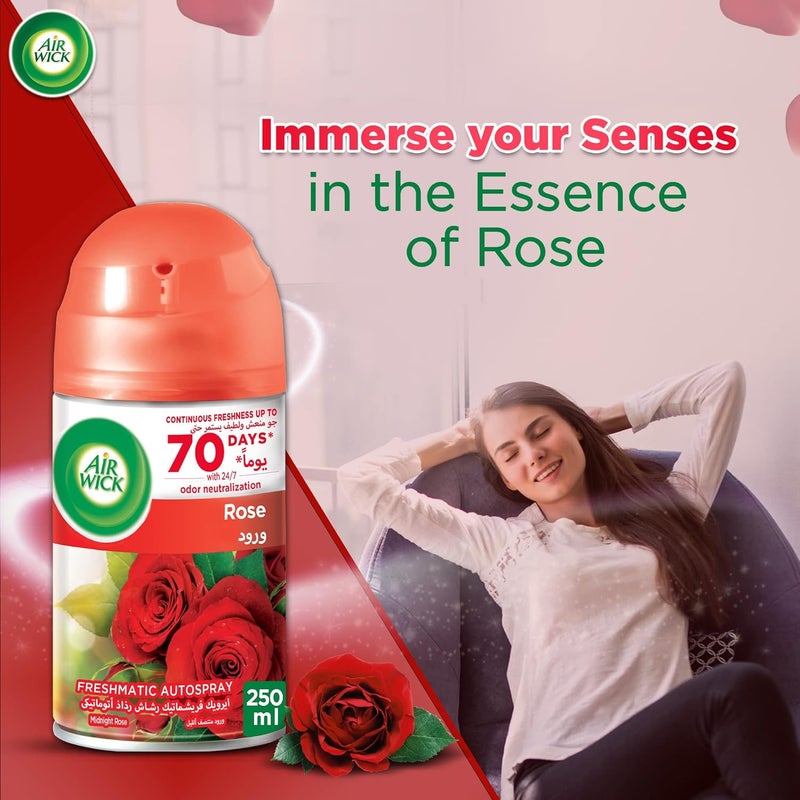 Air Wick Freshmatic Freshner Auto Spray Kit (1 Gadget, 1 Refill and 1 AA Battery), Midnight Rose, 250 ml, Pack of 2 - Image 4