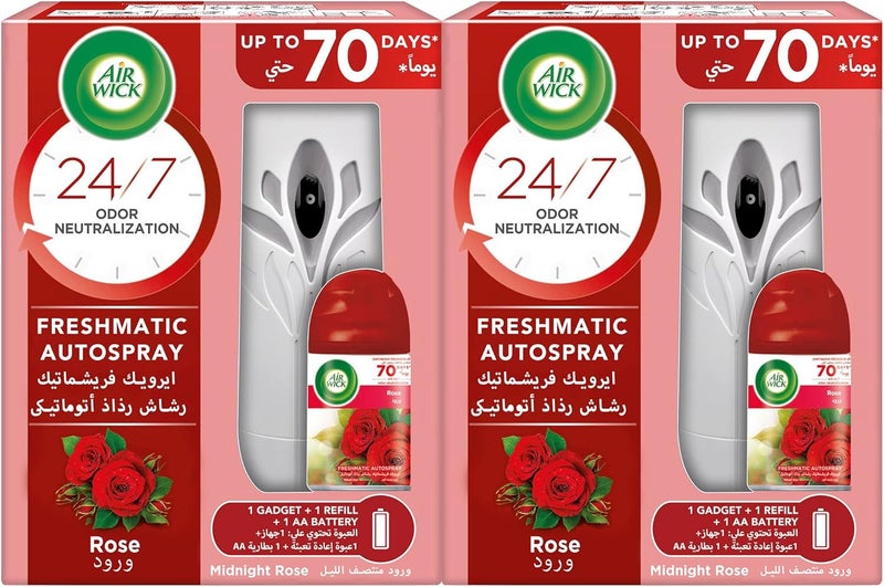 Air Wick Freshmatic Freshner Auto Spray Kit (1 Gadget, 1 Refill and 1 AA Battery), Midnight Rose, 250 ml, Pack of 2 - Image 1