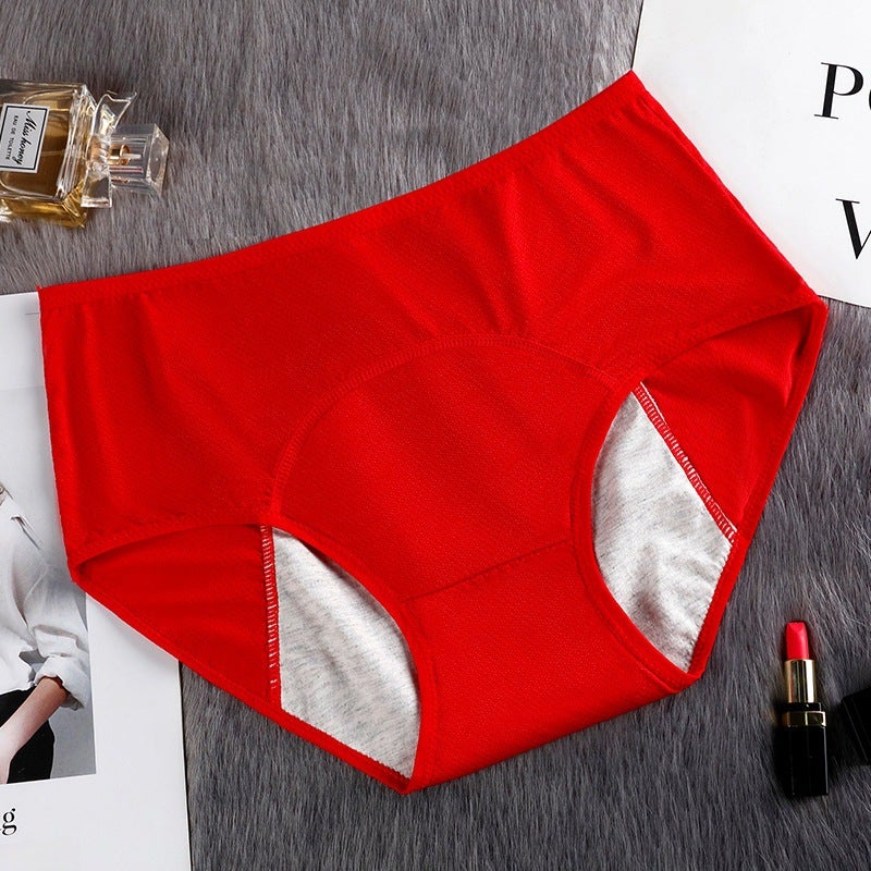 Ladies Leakproof Menstrual Panties High-Waist Sanitary Briefs Red - Image 1
