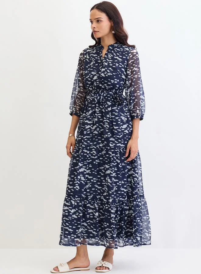 Femmella  Femmella Navy All Over Print Tiered Maxi Dress for Women | Best Price UAE