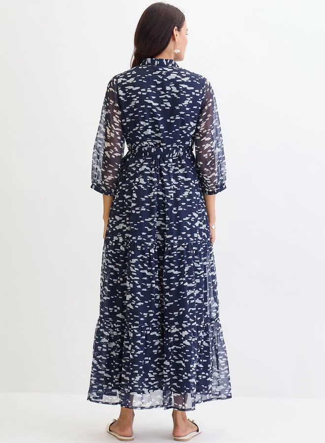 Femmella Femmella Navy All Over Print Tiered Maxi Dress