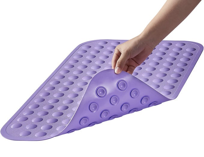 BATHTUB MAT NON SLIP BATH MAT FOR TUB SILICONE SOFT SAFE BATH TUB MAT NON SLIP SHOWER MATS SUCTION CUPS BATH TUB ANTI SLIP MATT FOR KIDS ELDERLY NON TOXIC MACHINE WASHABLE PURPLE