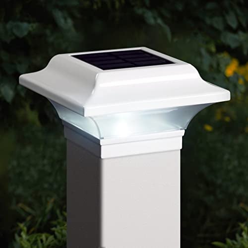 Classy Caps Imperial Solar Post Cap - White SLO82W - Fits 2.5x2.5, 2.25x2.25, & 2x2 Post Sizes, High-Performance Solar LED, Durable Cast Aluminum Construction, Warm and Cool Light Modes - Image 2