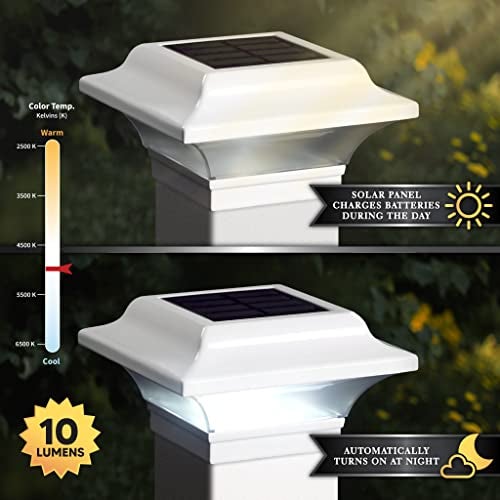 Classy Caps Imperial Solar Post Cap - White SLO82W - Fits 2.5x2.5, 2.25x2.25, & 2x2 Post Sizes, High-Performance Solar LED, Durable Cast Aluminum Construction, Warm and Cool Light Modes - Image 4