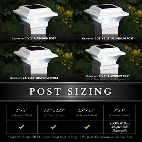 Classy Caps Imperial Solar Post Cap - White SLO82W - Fits 2.5x2.5, 2.25x2.25, & 2x2 Post Sizes, High-Performance Solar LED, Durable Cast Aluminum Construction, Warm and Cool Light Modes - Image 3