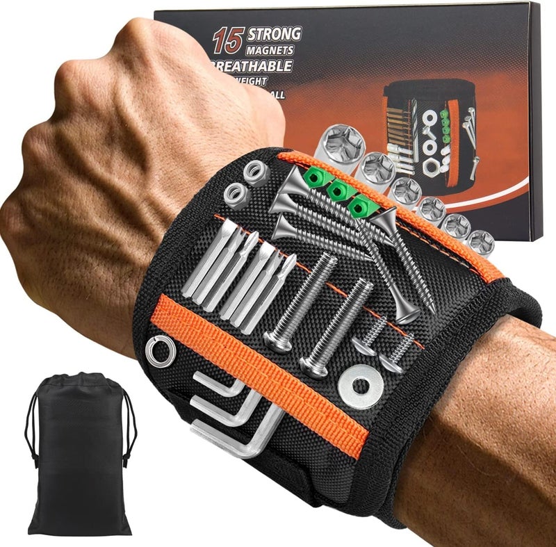 Magnetic Wristband with 15 Strong Magnets for Holding Screws, Nails, Drill Bits, Perfect Tool Gift for Dad, Husband, Handyman - Image 1